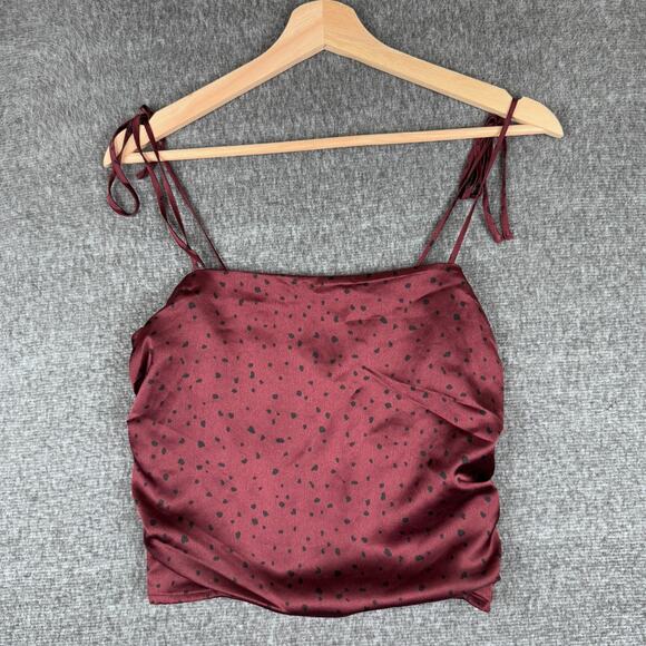 Abercrombie &‎ Fitch Satin Tank Top Women's Medium Red Spottted Stretch Club NWT - Picture 1 of 5